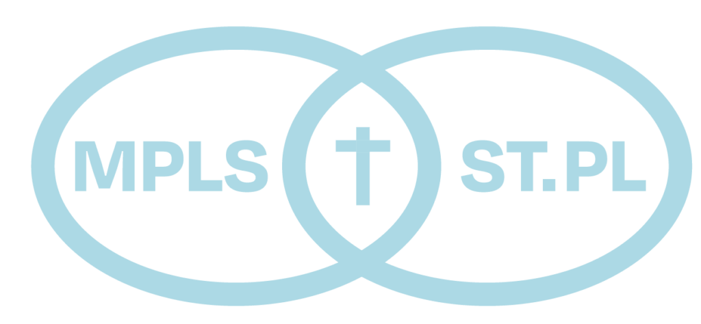 MPLS ST PAUL in overlapping ovals with the cross in the central